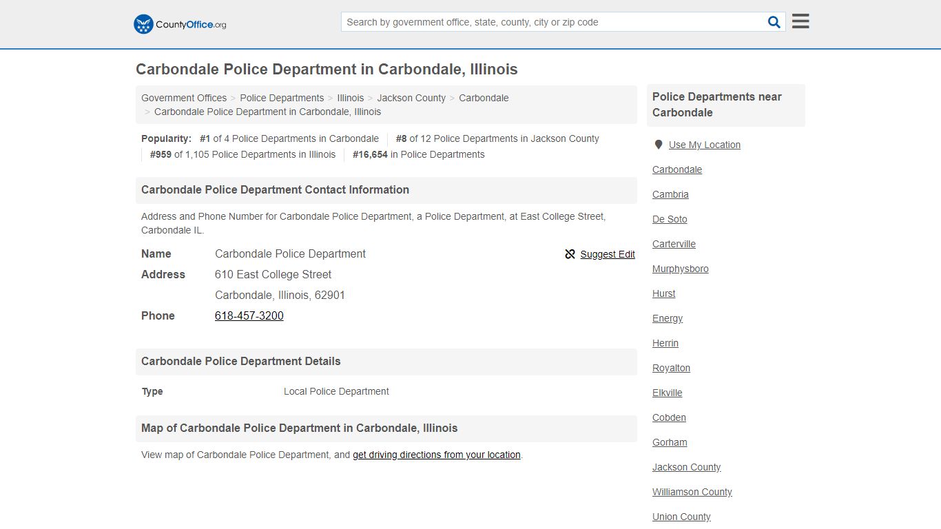 Carbondale Police Department - Carbondale, IL (Address and Phone)
